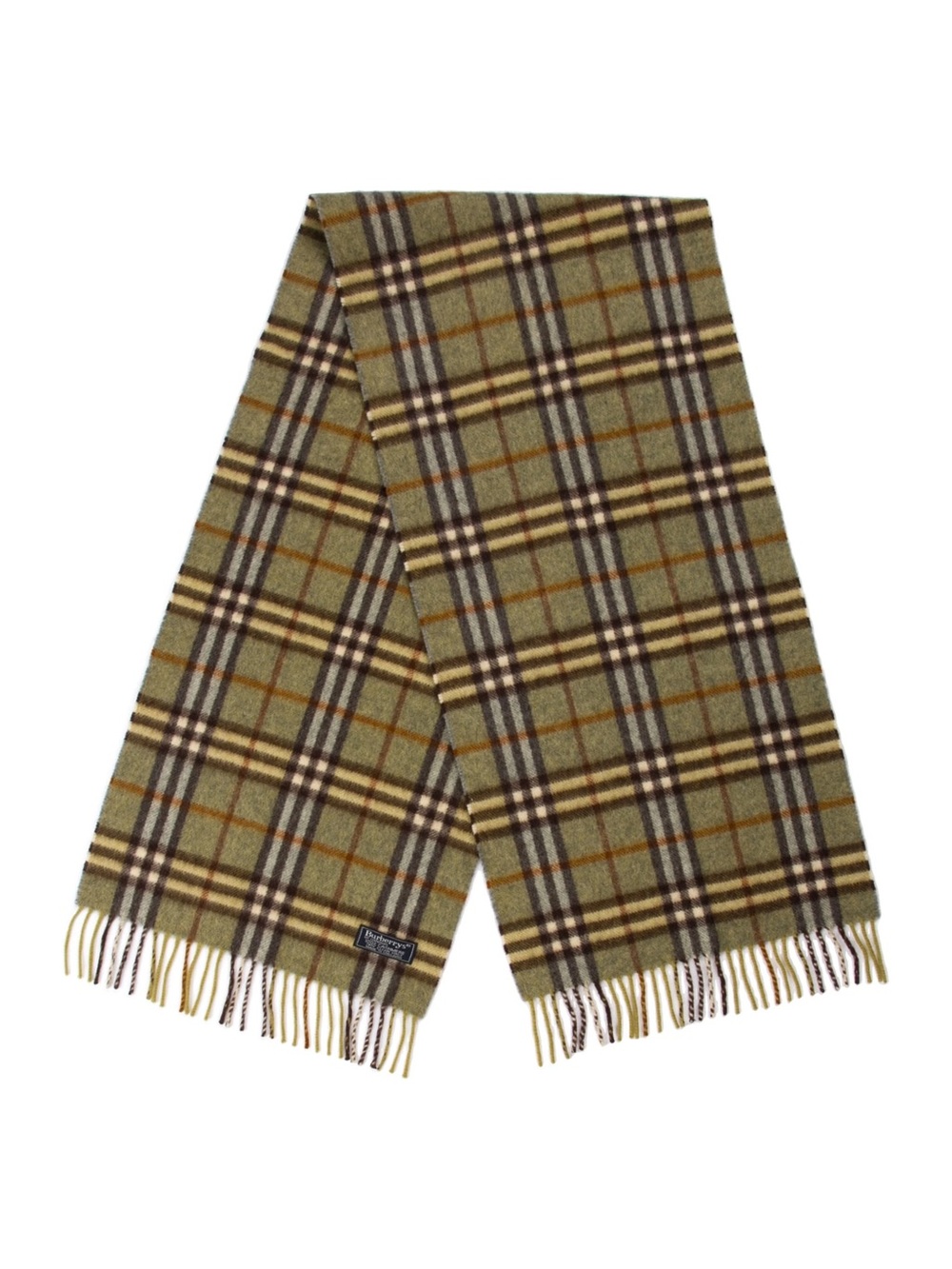 Burberry Vintage Green 100% Cashmere Classic Plaid Scarf no flaws